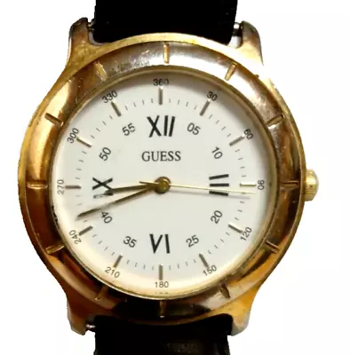 Vintage Guess Watch Unisex Gold Tone Round White Dial 1992 New Batt   NO RESERVE • $2.25