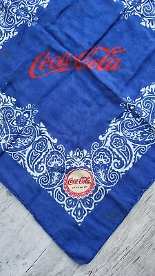 Vintage Blue COCA COLA Bandana Handkerchief Hankie - 20  X 20  • $18