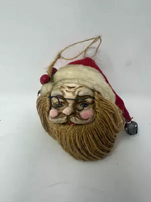 Vintage Santa Clause Head Ornament W/ Wire Glasses And Twine Hair • $12