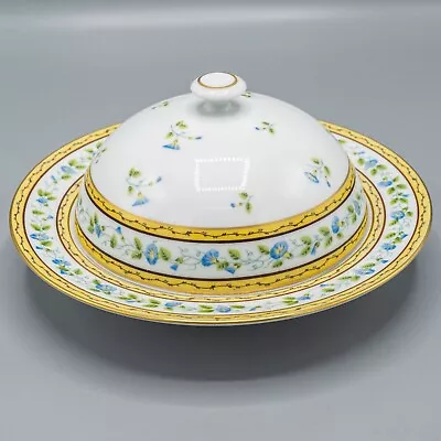 READ CHIP Raynaud Ceralene Limoges Morning Glory Sprays Covered Butter Dish • $200