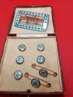 Antique Enamelled Silver Set. Comprising Of Buckle 5 Buttons And 2 Lace Pins. • £195