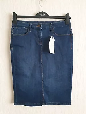 M&S Blue Stretch Denim Sculpt & Lift Pencil Skirt Size Uk 12 Bnwt • £16.99