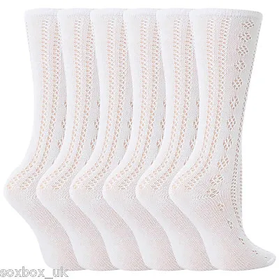 £9.99 • Buy 6 Pairs Girls Fancy White Pelerine Cotton Knee High School Socks 
