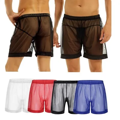 £6.83 • Buy Mens See-through Mesh Boxer Briefs Shorts Lounge Underwear Swim Trunks Loose