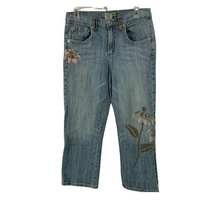 $16.95 • Buy Z Cavaricci Womens Denim Capri Blue Size 12 32x24 Embroidered Floral Mid Rise