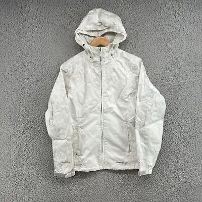 Eddie Bauer Rain Jacket Womens Medium White Hiking Nylon Waterproof Coat Ladies • $12.99