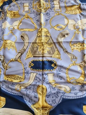 $265 • Buy HERMES Scarf Blue ETRIERS PARIS Silk 