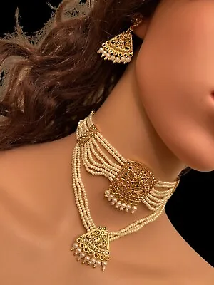 £12.99 • Buy Asian Indian Pakistani Gold Plated Tikka Earrings Necklace Pendant Jewellers Set