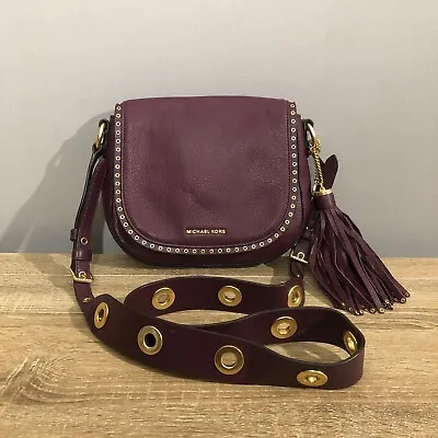 Michael Kors Brooklyn Plum Leather Medium Saddle Crossbody Bag • $69