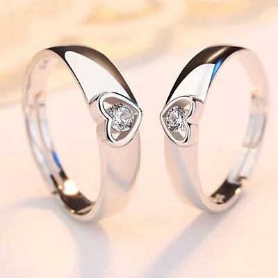 925 Sterling Silver Love Heart Adjustable Ring Women Girls Jewellery Gift UK • £2.99