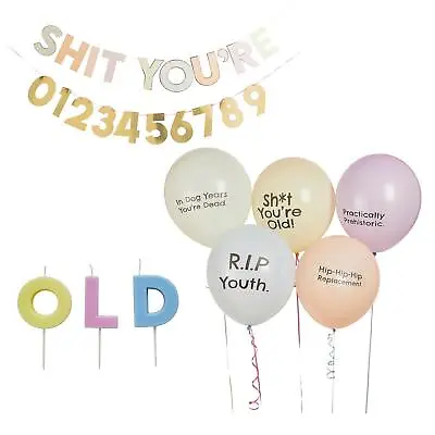 Funny Party Decorations Birthday Rude Candles Banner Balloons Sh*t You're Old • £5.49
