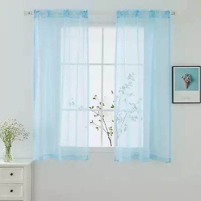 Window Sky Blue Sheer Curtains W42 X L36 Inches Each 2 Panels Sheer Curtain Bas • $10.26