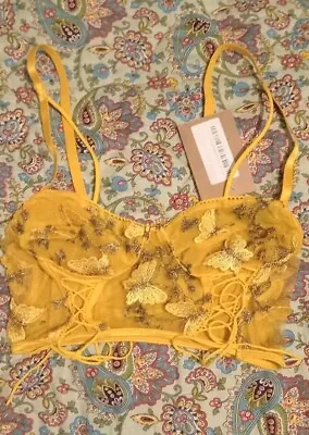 Love And Other Things Yellow Butterfly Bustier Mesh Bralet Top S • £5.99