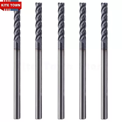 5Pcs 4 Flute 1/8  X 3/4  X 2-1/4  Solid Carbide Long End Mills - AlTiN Coated • $23.99