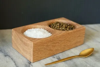 Eco-friendly Salt And Pepper Pinch Pots Handmade From Oak Hardwood. 60mm Holes • £14.99