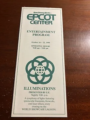 Epcot Center Entertainment Program October 16-22 1988 Illuminations Vtg Brochure • $9.45