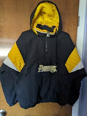 Vintage 1990's Pittsburgh Penguins Starter Puffer Hooded  Jacket Men's Small • $119