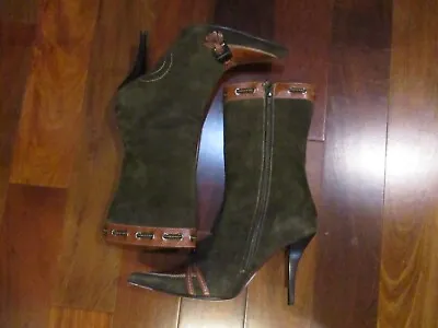 Via Spiga 90's Green Suede/Brown Leather Boot Calf High  7M  Italy • $65