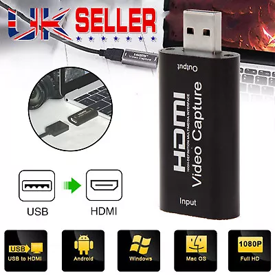 HDMI To USB 2.0 Video Capture Card 1080P HD Recorder Game/Video Live Streaming • £6.99