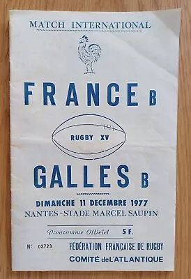 France B V Wales B - 11th December 1977 Rugby Programme • £9.99