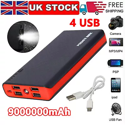 4USB Power Bank 9000000mAh Fast Mobile Charger Battery Pack For Phone & USB Fan • £9.99