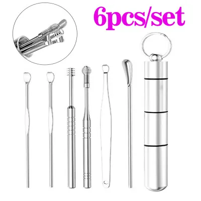 6PCS Ear Pick Cleaning Set Spiral Tool Spoon Ear Wax Remover Cleaner Curette Kit • £3.31