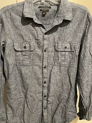 Men's Marc Anthony Linen Blend Dress Slim Shirt Long Sleeve Button Down Blue L • $8.09