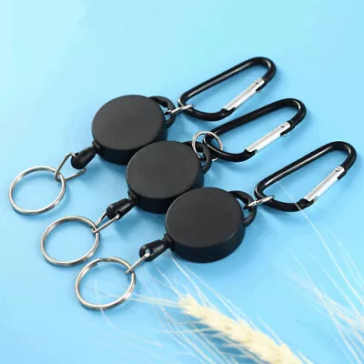 £6.64 • Buy UK Retractable Stainless Steel Keyring Pull Ring Key Chain Recoil Heavy Duty