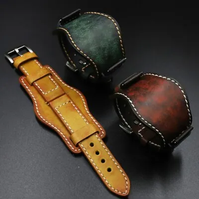 20mm 22mm 24mm Men Genuine Leather Cuff Watch Band Strap With Mat For Fossil • $22.71
