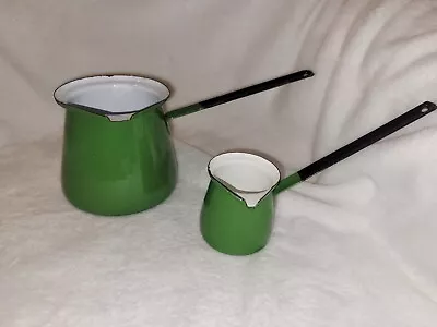 Set Of 2 Vintage Green Enamelware Ladle Dipper Butter Made In Yugoslavia • $24.99