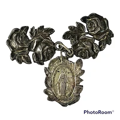 Vtg  Sterling Silver 3 Pcs Sliding Charm Mary Conceived Without Sin Roses Medal • $32.99