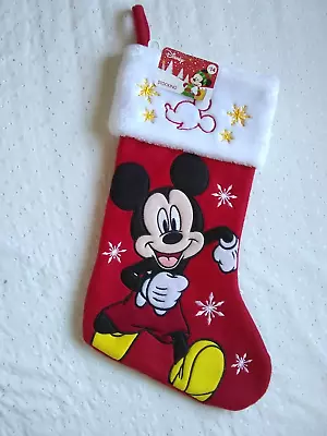 Disney Mickey Mouse Christmas Stocking Red Felt Embroidered 21  Long NEW • $10.39