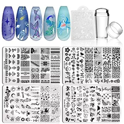 Nail Stamping Plate Set 4PCS Large Nail Art Stamp Plate With Nail Stamper And... • $26.24