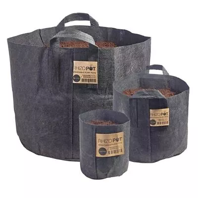 RhizoPot Fabric Round Plant Pots Black 1 2 10 15 18 20 25 30 40 60 70L Litre • £3