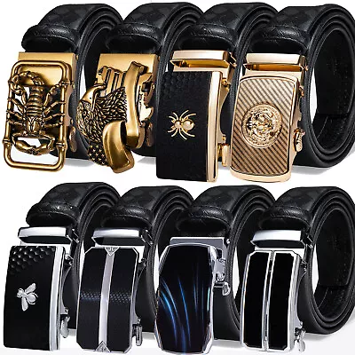 UK Black Genuine Leather Mens Belts Novelty Eagle Automatic Buckles Waist Straps • £12.99