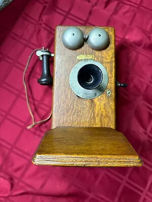 Early Western Antique Oak Wall Phone ~ Hand-Crank Wall Phone ~ Does Display Well • $315