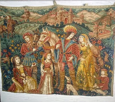 VTG Belgium Woven Tapestry Wall Hanging Medieval Maven King Arthur 100% Cotton • $99