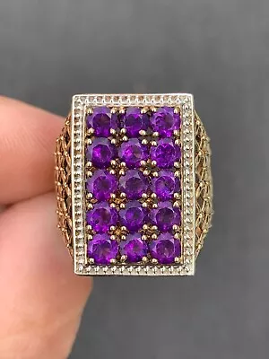 9ct Gold On Silver 15 Stone Amethyst Large Ring Heavy 9 Grams • $3.26