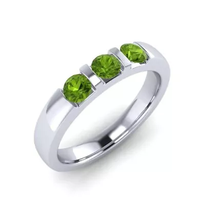 Peridot Tension Setting Round 4.00mm Three Stone Ring With Rhodium Plated • $29.90