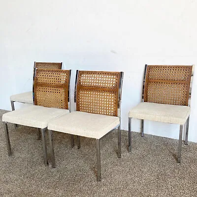 $995 • Buy Mid Century Modern Faux Cane And Chrome Dining Chairs - Set Of 4