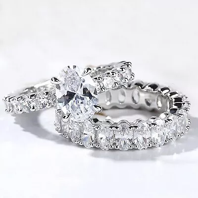 4.10CT LC Moissanite Bridal Set Engagement Ring 14K Gold Plated Oval Shape • $99.99