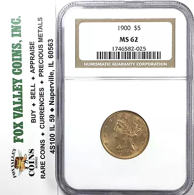 1900-P $5 Liberty Head Half Eagle Gold NGC MS62 Very Lustrous Uncirculated Coin! • $725