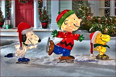 Peanuts Charlie Snoopywoodstock Ice Skating 3pc Pre Lit Christmas Yard Display • $389