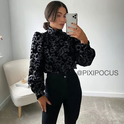 $75 • Buy Zara Woman Nwt Fw20/21 Black Combination Velvet Faux Leather Top S, Xl 4786/288