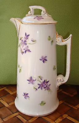 Antique Hand Painted Limoges T&v Chocolate Coffee Tea Pot Violets & Gold 9 1/2  • $149