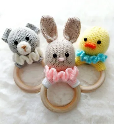 Knitting Pattern Baby Rattle Toy Duck Teddy Bear Bunny Rabbit DK Boys Girls Easy • £4