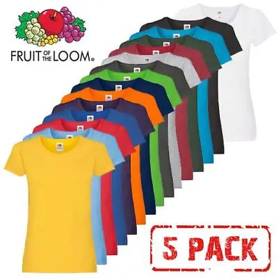 5 Pack Fruit Of The Loom Ladies T Shirt Womens Blank Lady Fit Tee Blank T-Shirts • £17.99