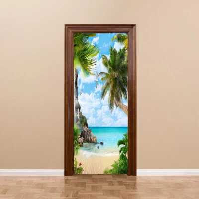 3D Tropical Palm Tree Self-adhesive Door Sticker Wall Murals Photo Home Decor • $29.69