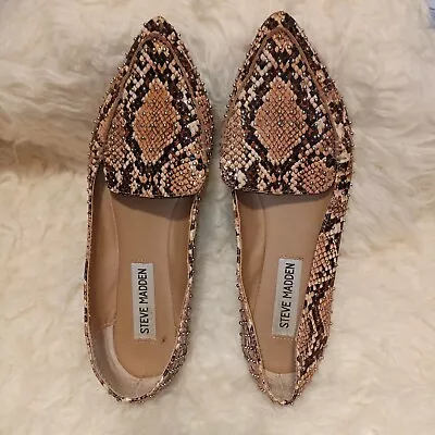 Steve Madden Size 5.5 Feather Leather Snakeskin Loafers Flats Women's Shoes • $13.50