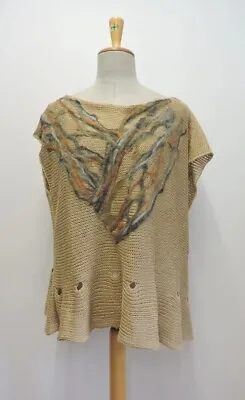 Zuza Bart Designer Handknitted Artsy Boho Sand Linen Top Size XXL UK 20 22 24 • £39.99